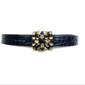 Talbots | Embossed Leather Gemstone Buckle Belt